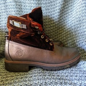 Timberland Velvet Metallic lace up Boots Sz 8